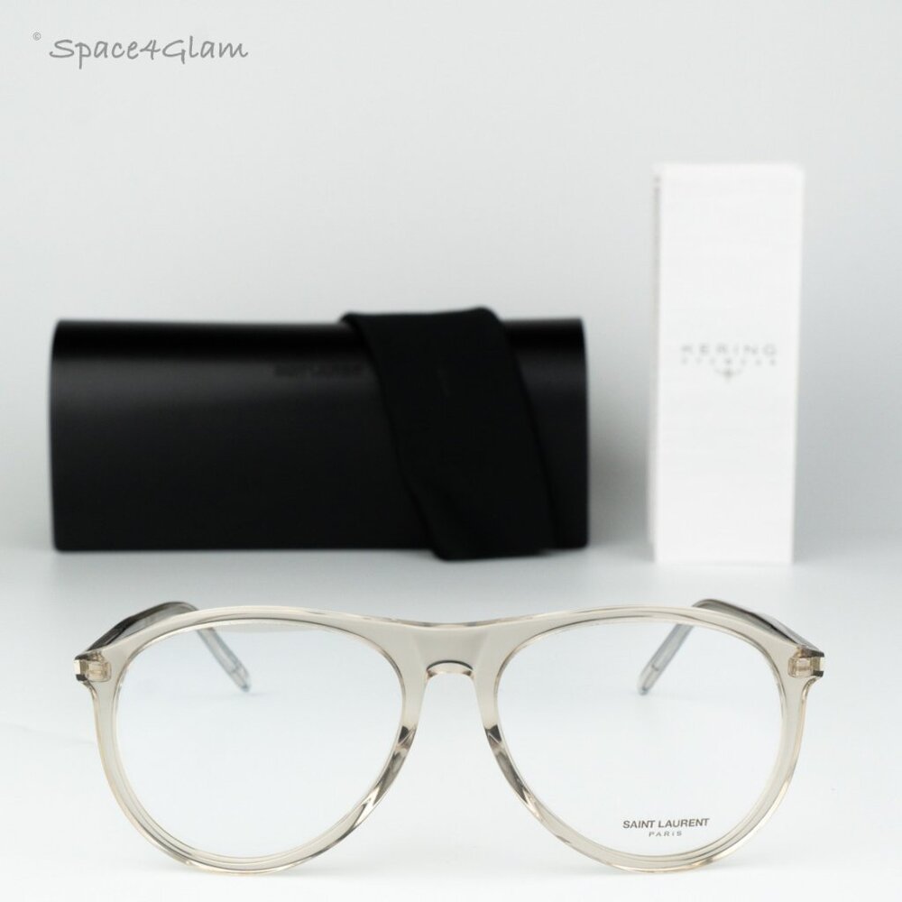 Saint Laurent Men Eyeglasses Transparent Beige Demo Pilot SL667OPT 003 BRAND NEW